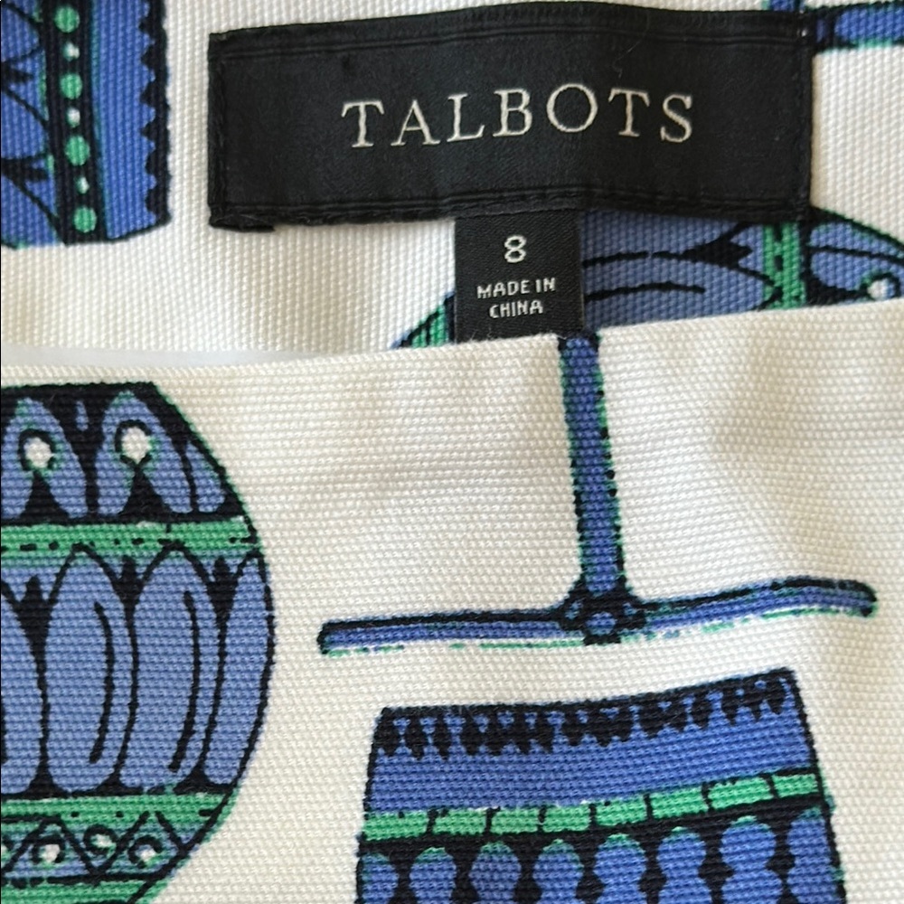 Talbots White and Blue goblet print modest Mini Skirt - Picture 4 of 7